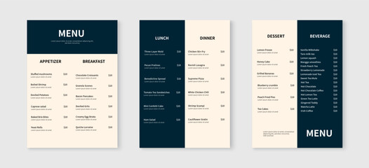 Elegant restaurant menu design template. Menu layout design for restaurants and cafes. Vector illustration - obrazy, fototapety, plakaty