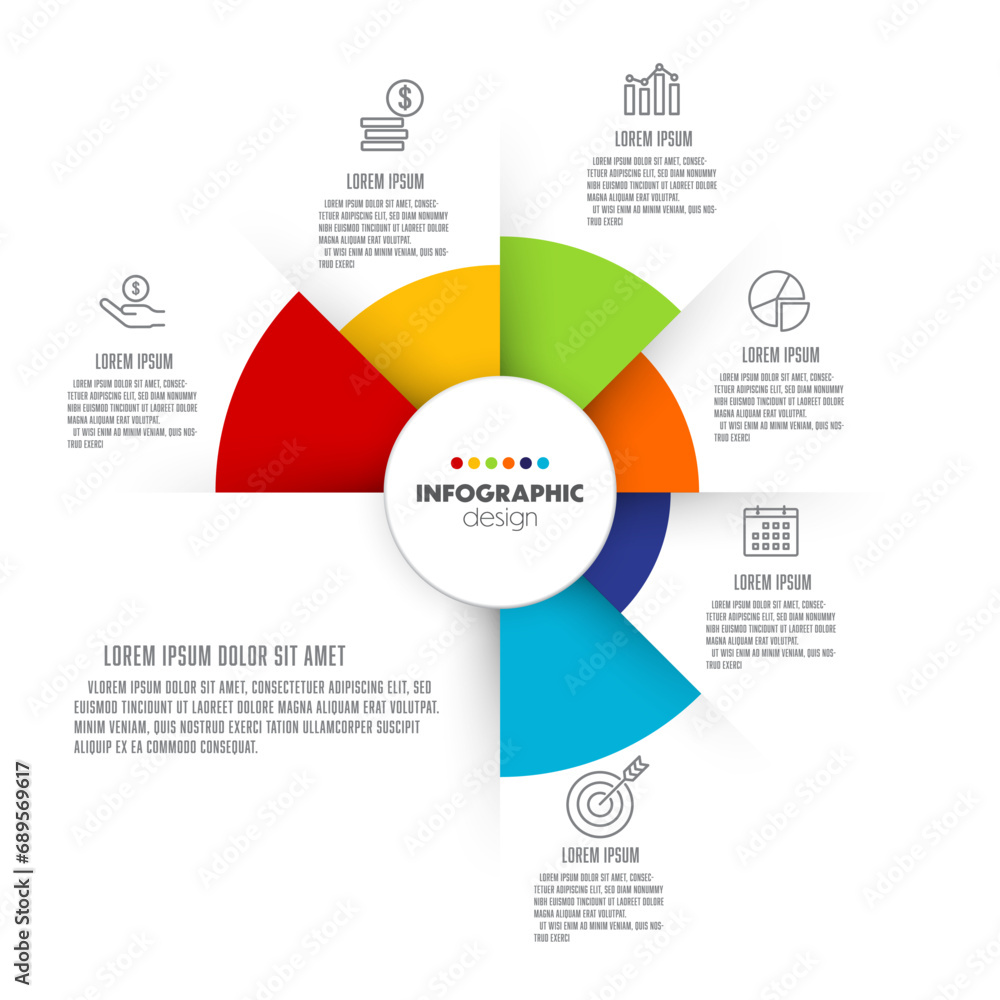 Aufkleber vector circle chart infographic template colorful flat style with 6 options for presentations