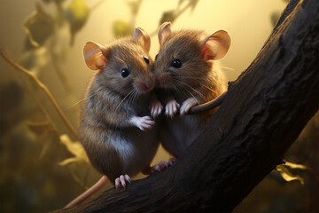 a pair of mice
are hugging