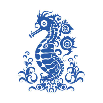 Unveiling Ocean Wonders: Exquisite Vector Icon of Sea Horses in Contemporary Style