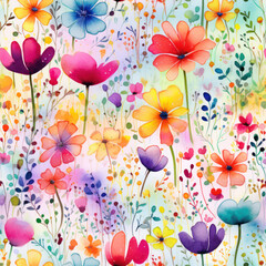 Seamless beautiful watercolor spring flowers pattern background