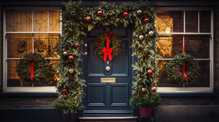 Fototapeta na wymiar Christmas wreath on the door