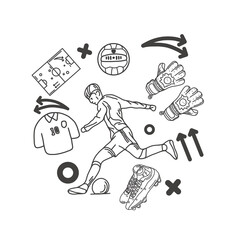 Outline design elements of football. hand drawn illustration of football icon set