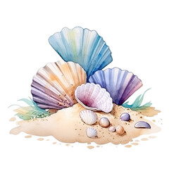 Transparent seashells decoration clipart composition background