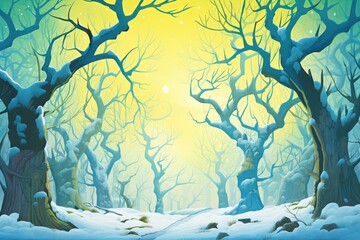 Naklejka premium frosty trees illuminated by the mystical aurora borealis