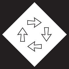 Arrows in different directions icon vector. Four Arrows logo design. Recycling vector icon illustration in rhombus isolated on black background