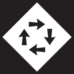 Arrows in different directions icon vector. Four Arrows logo design. Recycling vector icon illustration in rhombus isolated on black background