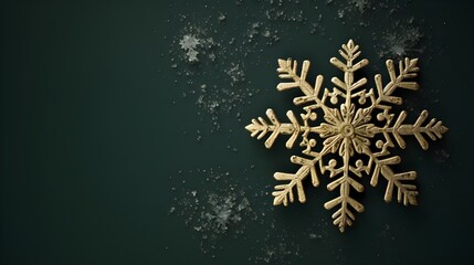 Fototapeta premium gold Snow Flake on forest green background wallpaper christmas theme holiday festive delicate 