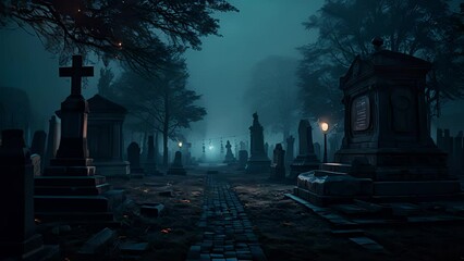 Cemetery night. Created with Generative AI.