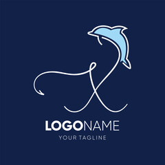 Lettering script X with Dolphin Silhouette Logo Design Vector Icon Graphic Emblem Illustration