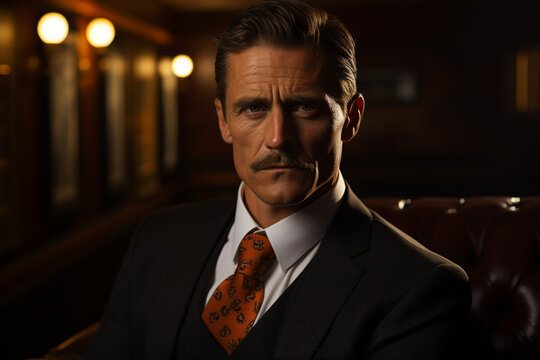 Stylish head businessman in suit on dark background