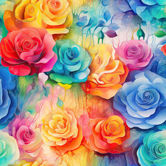 Seamless abstract rainbow roses floral pattern background