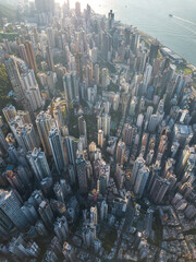 Arial Drone Hong Kong City Skyline Kowloon Island CBD Business District Tall Building Skyscraper Two International Finance Center Commerce
