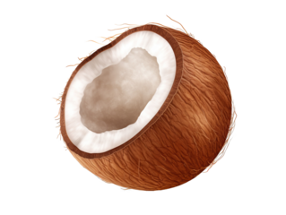 coconut half and whole element in isolated background