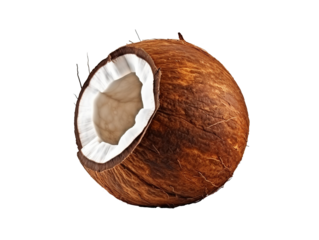 coconut half and whole element in isolated background