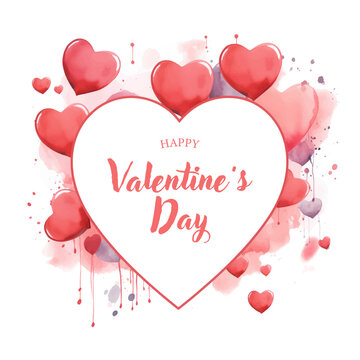 Valentine's day watercolor background with hearts. Vector illustration.