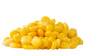 Heap of boiled corn kernels isolated on transparent background.