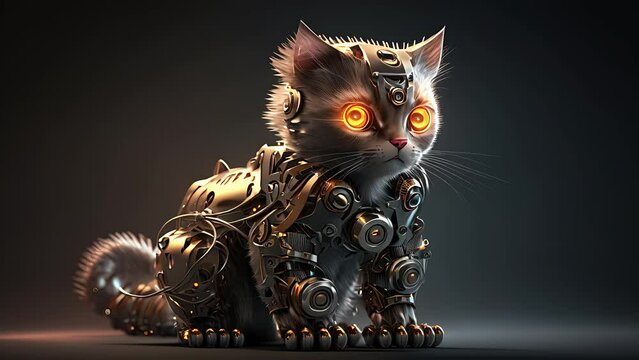 A kitten with a robot body and legs. Created with Generative AI.