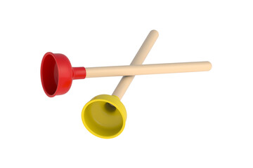 Two toilet plungers isolated on white background. 3d render