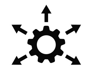 Gear distribution vector icon, style is a bicolor flat symbol, rounded angles, white background.