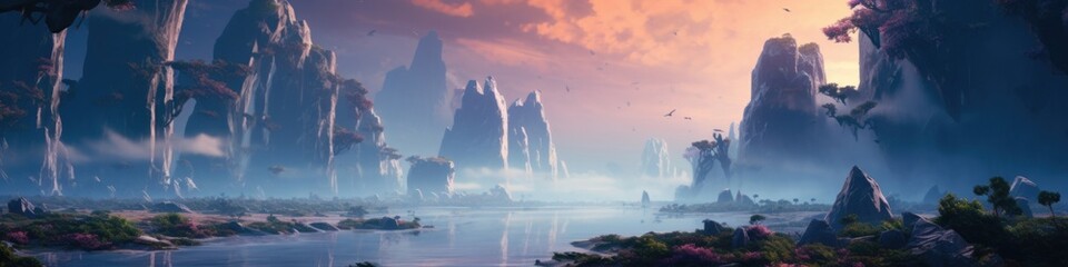 Artistic concept painting of a beautiful sci-fi landscape, with a future thing in the background. Tender and dreamy design, background illustration, Generative AI
