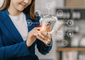 Zero trust security concept Person using smartphone with zero trust icon on virtual screen of Data businesses.in office.