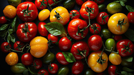 Top view of tomatoes, Ripe tomatoes of different variety,