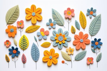 collection of felt flowers and leaves for decor