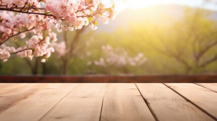 Naklejka na ściany i meble Wooden background tabletop beautiful spring