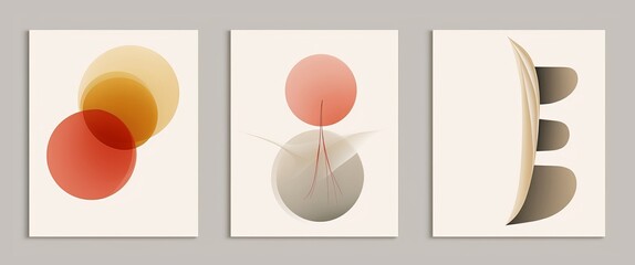 Set of minimalist posters with abstract organic shapes composition, Generative AI