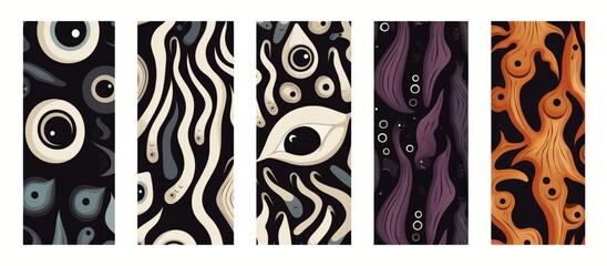 Seamless patterns set with strange surreal creatures with eyes, Generative AI