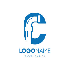 Letter C Pipe Plumbing Industrial Logo Design Vector Icon Graphic Emblem Illustration