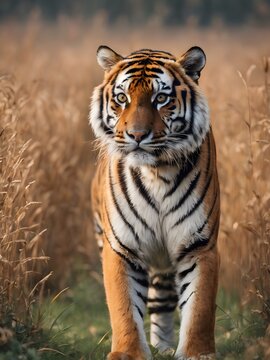 tiger in the wild, tiger  photography , tiger portrait in the autumn background 