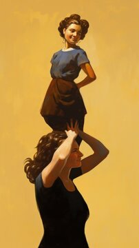 Woman lifting and supporting other above head, Generative AI