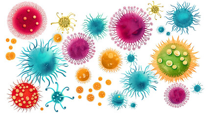 Fototapeta na wymiar Colorful salmonella bacteria illustration on white background. Respiratory virus infection and bacteria