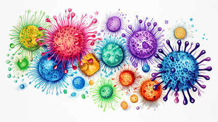 Colorful salmonella illustration on white background. Respiratory virus infection and bacteria