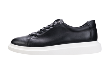Black sneaker with white sole isolated on white background. 