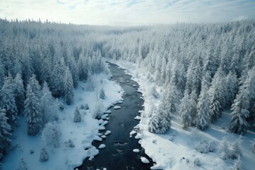 Obraz premium Aerial Drone Photograph of Picturesque Beautiful Landscape, Winter Forest Mountain Scenery