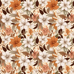 Floral seamless pattern with flowers on beige background