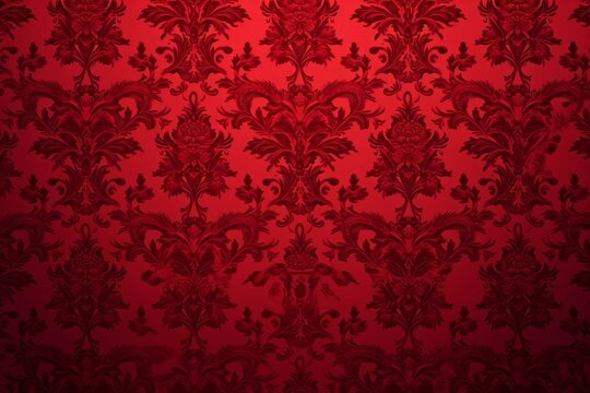 Fototapeta Red wallpaper with damask pattern, Generative AI