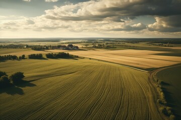 Fototapeta na wymiar Aerial Drone Photograph of Picturesque Beautiful Landscape, Farmland Scenery