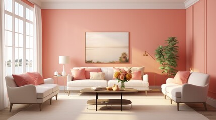 Fototapeta na wymiar a visual sanctuary with a solid color background, choosing a muted coral shade to infuse the scene with warmth and a subtle touch of sophistication