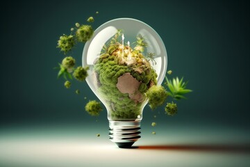 Eco friendly lightbulb background, Sustainable and Renewable energy concept. Generative AI