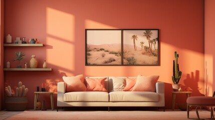 a visual sanctuary with a solid color background, choosing a muted coral shade to infuse the scene with warmth and a subtle touch of sophistication