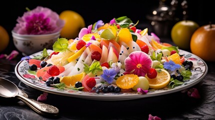 Obraz na płótnie Canvas the vibrant colors and artful arrangement of a Russian fruit and vegetable salad