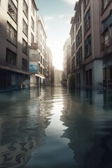 A future without humans, the effects of climate change, flooded city. Generative AI