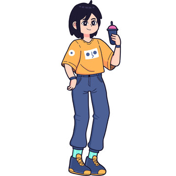 Cartoony Gen Z Girl in Oversized T-shirt and Jogger Pants