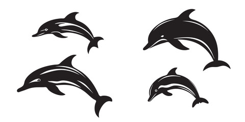 Set of dolphins silhouette