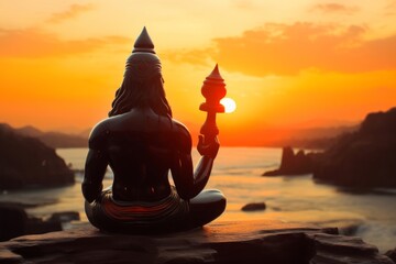 lord Shiva ling in sunset background, Generative AI - obrazy, fototapety, plakaty