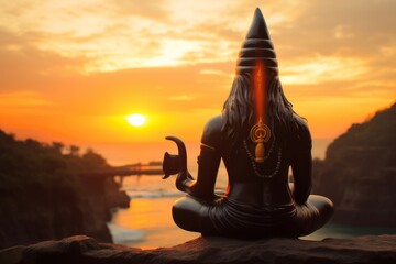 lord Shiva ling in sunset background, Generative AI